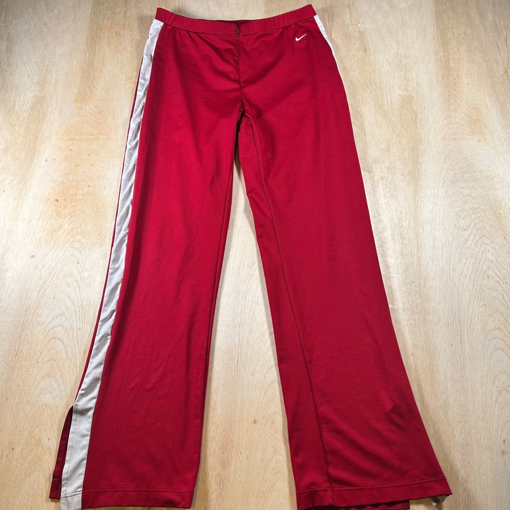 Nike Womens Red White Stripe Track Pants Small Straight Leg Athletic Trousers